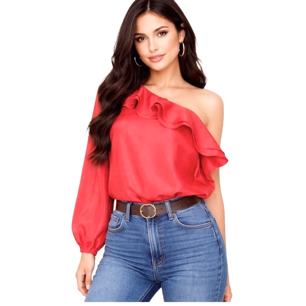 NWT J.Crew 100% Silk Beautiful‎  Ruffled One Shoulder  Blouse 12